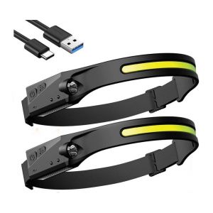 Lot De 2 Lampes Frontales Led Rechargeables ¿ Étanches, Détecteur De Mouvement, 4 Modes D'éclairage Pour Les Aventures En Plein Air - Neuf