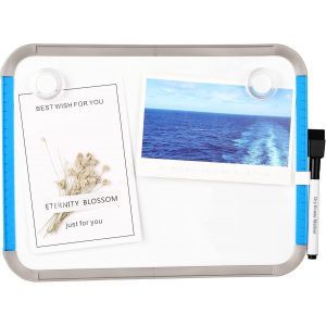 Tableau blanc magnétique effaçable à sec, 8,5 x 11 pouces, avec marqueurs et aimants, pour réfrigérateur, casier, enfants, étudiants, cadre bleu - Neuf