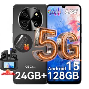 Oscal TIGER 8 Smartphone Portable D&eacute;bloqu&eacute; 5G 6,88 pouces 24Go+128Go/SD 2To 5000mAh Android 15 NFC Dual SIM GPS Noir avec Airbuds12 - Neuf