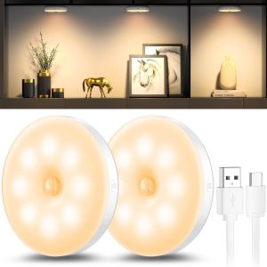 Dimmable Veilleuse Detecteur De Mouvement Usb Rechargeable, Lampe Detecteur De Mouvement Interieur, Lumi&egrave;re Chaude Pour Couloir De Cuisine, Escalier, Chambre D`Enfant, Armoire (2) - Neuf
