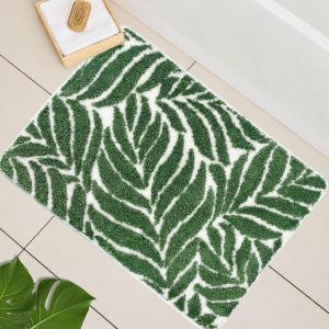 KAL-Tapis De Salle De Bain À Motif De Feuilles Vert Foncé U2013 Tapis De Bain Antidérapant, Lavable En Machine, Absorbant L'Eau, Pour Lavabo, Baignoire Et Douche, 50 X 80Cm - Neuf