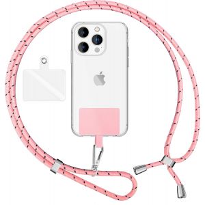 Maa-Lanière Universelle Coloré Pour Telephone Portable, Cordon Tour De Cou Pour Smartphone, Porte Clef Chaine Réglable Avec Crochet Métallique E Carte, Sangle Pour Épaule, Couleur:Rose Noir - Neuf