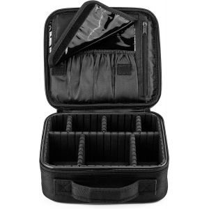 FORRICA Trousse Maquillage Femme Rangement Cosmétique Voyage Sac de Maquillage Professionnel Malette Maquillage Fille avec Cloison Amovible Pinceaux Pochette Noir - Neuf
