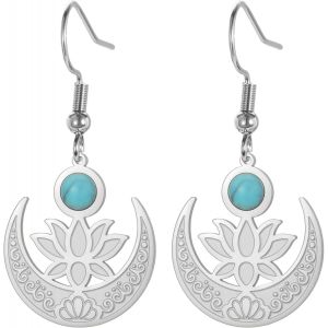 Kal-Collier Pendentif Fleur De Lotus Pour Femmes Pierre De Lune Charme Nouveau Départ Méditation Guérison Bouddha Inspiration Bijoux Yoga Cadeau - Neuf