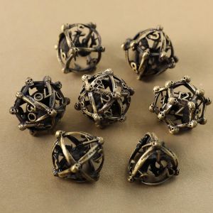 Chenquansarl-Lot De 7 D&eacute;s M&eacute;tal Dnd Jeux De Role Donjons Et Dragons Dragon Creux 3d D&d Dice, Jeu De D&eacute;s Poly&eacute;drique D4 D6 D8 D10 D12 D20 D% - Neuf