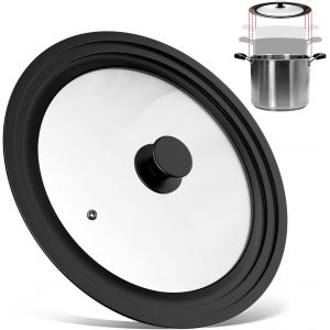 Jexnovashop-Couvercle Universel Noir 3 Tailles, Couvercle En Verre Avec Bord Gradu&eacute;s En Silicone R&eacute;sistant &Agrave; Chaleur Et Trou Vapeur, Pour Casseroles Et Po&ecirc;les De Diam&egrave;tre 28 Cm, 30 Cm, 32 Cm - Neuf