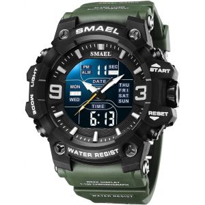 Eryi-Homme Outdoor Sport Digitale Etanche Montre Led Électronique Alarme Double Temps 12h/24h Analogique Quartz Militaires Plastique Caisse Montres Et Caoutchouc Ruban - Neuf