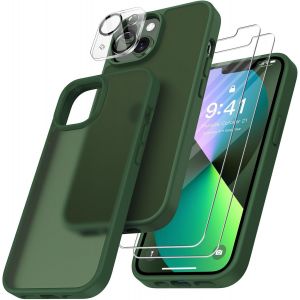 Maa-4 En 1 Coque Pour Iphone 13 Avec 2 Verre Trempé Et 1 Caméra Protecteur, [Protection Militaire] Antichoc Antirayures Etui Translucide Mat Protection Housse Pour Iphone 13, Vert Foncé - Neuf