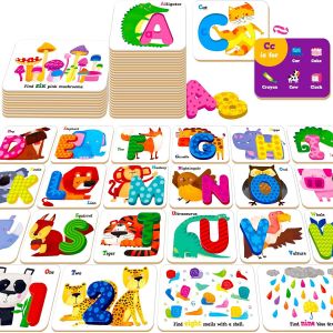 KAL-Jeu De Cartes Alphabet Et Nombres, 37 Aimants Magnétiques Lettres Et Chiffres Abc Pour Réfrigérateur, Jeu De Puzzle D'Association De Modèles, Jouets D'Apprentissage Montessori Pré-Scolaire - Neuf