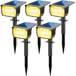 Spot Solaire Exterieur [5 Pack/72led], 3 Modes Ip67 Étanche Lampes Solaires Exterieures Jardin, 3000k Fonction 2 En 1 Spot Exterieur Pour Cour, Clôture, Chemin, Allée, Porche, Jardin, Etc. - Neuf