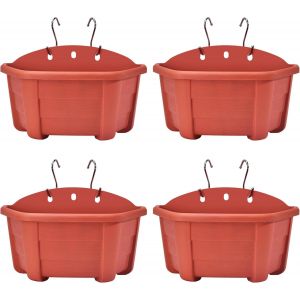 Lot De 4 Pots De Fleurs Muraux En Plastique De Style R&eacute;tro-25 Cm-Pour Balcon,Cl&ocirc;ture,Jardin,Ext&eacute;rieur,Int&eacute;rieur-Rouge Brique - Neuf