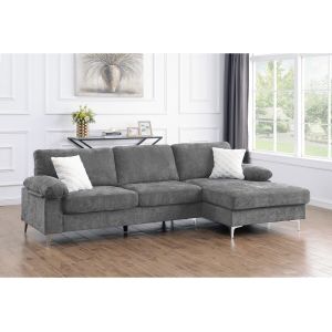 Canap&eacute; d'angle droit en tissu chenille "Jade" - 3 places - Gris clair - Neuf