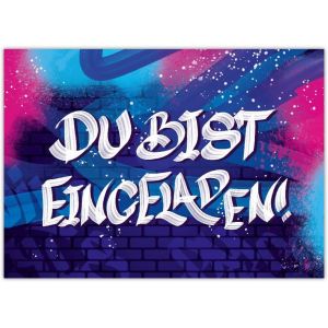 EHNGA-Lot de 8 cartes d'invitation pour anniversaire d'enfant fille garçon motif graffiti invitations anniversaire enfants - Neuf