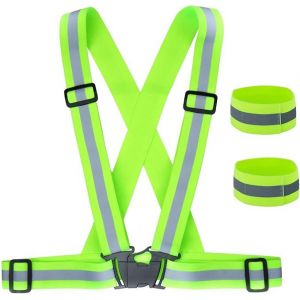 Gilet De Sécurité + Bracelets De Sécurité Réfléchissant, Réfléchissant Réglable Elastique Gilet De Sécurité Pour La Course, Le Vélo - Neuf