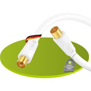 Perfect Câble d'antenne SAT Câble coaxial Câble satellite TV 7,50m avec ferrite, blindage quadruple, connecteur IEC sur connecteur IEC femelle, pour HDTV, récepteur, satellite, DAB, radio, blanc - Neuf