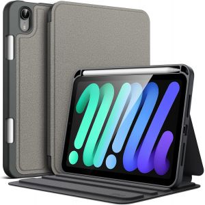 Coque Pour Ipad Mini (A17 Pro, Modèle 2024, 7¿) / Mini 6 (Modèle 2021, 6¿) Avec Porte-Stylet, Étui Housse Protection Tablette Fine Folio Support, Multi-Angle Affichage (Gris Sidéral) - Neuf