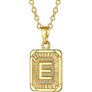 Kal-Collier Lettre Femme Plaqu&eacute; Or Jaune, Pendentif Rectangle Avec Initiale, Cha&icirc;ne Rolo Ajustable De 2,5mm/50+5cm - Neuf