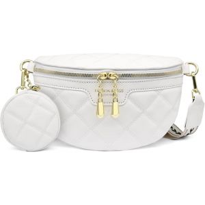 RFCBC-Sac Banane Femme Cuir PU Petit Sac a Main Femmes Bandoulieres avec Porte Monnaie Amovible, Sac Telephone Portable Femme avec Large Sangle Réglable (A-Blanc) - Neuf
