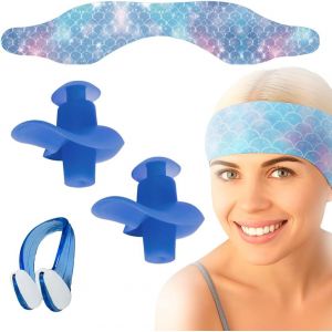Few-1 Pcs Bandeau De Natation Enfants, Avec 1 Paires De Bouchons D¿Oreilles, Haute Élasticité Et Fermeture Velcro, Protège Les Oreilles Pour Piscine, Plongée Et Sports Aquatiques - Neuf
