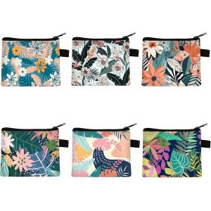 6 Pi&egrave;ces Porte-Monnaie Femme Mini Portefeuille Avec Fermeture &Eacute;clair Color&eacute; &Agrave; Imprim&eacute; Tropical Pour Pi&egrave;ces,Rouge &Agrave; L&egrave;vres,Carte De Cr&eacute;dit,Portable Petite Floral Pochette En Tissu Pour Filles - Neuf