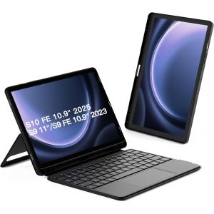 &Eacute;tui Clavier Azerty D&eacute;tachable Pour Samsung Galaxy Tab S10 Fe/S9 Fe 10,9""/S9 11"", Clavier Bluetooth Magn&eacute;tique Avec Pav&eacute; Tactile, Portrait/Paysage, Support Stylet Int&eacute;gr&eacute;, Acetouch N0064 Noir - Neuf