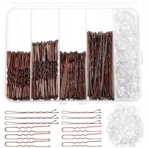 Lot De 300 &Eacute;pingles &Agrave; Cheveux - 100 &Eacute;pingles &Agrave; Cheveux Marron - 100 &Eacute;pingles &Agrave; Cheveux Pour Femme - 100 &Eacute;lastiques Transparents En Forme De U - Avec Bo&icirc;te De Rangement - 5,1 Cm/6 Cm/7 Cm - Neuf