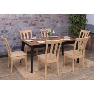 Lot de 6 chaises de salle &agrave; manger HWC-G46, chaise de cuisine, tissu/textile, bois massifstructure couleur naturelle, beige - Neuf