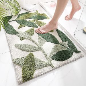 Feuilles Vertes Microfibre Forte Absorption D'eau Tapis De Bain Tour Avec Antidérapant À L'intérieur De L'entrée Faire - Neuf