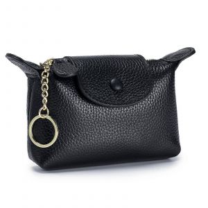 Peu de Cuir de Femmes de la Mine de Mine de Poche avec fermeture &eacute;clair Petite Keychain porte-monnaie, en Cuir V&eacute;ritable Pocket Organizer Noir - Neuf