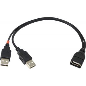 AYU-USB 2.0 Extension Cable, USB 2.0 Un diviseur Enhancer Puissance Y Hub câble Adaptateur, 1 Femelle à 2 mâle Charge Câble rallonge (de 30 cm) - Neuf