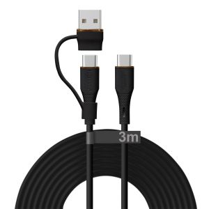 Câble de charge 2 en 1 100 W USB A/C vers USB C en silicone souple 5 A sans n?uds compatible avec MacBook Pro/Air, iPad Air/Pro 2024, iPhone 16, Galaxy S25 Ultra, PS5, Switch (3 m) - Neuf