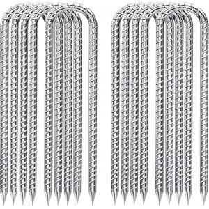 Eryi-Lot De 10 Piquets D'ancrage Au Sol De 30 Cm, En Acier Galvanisé Pour Trampoline, Barre D'armature, Piquets De Jardin, Tente De Camping (Argent U, 10 Pièces) - Neuf