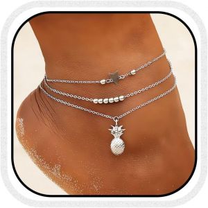 Bracelet De Cheville Bohème En Argent Avec Pendentif En Forme D'ananas Et Étoile - Bijou De Cheville Pieds Nus Pour Femmes Et Filles - Neuf