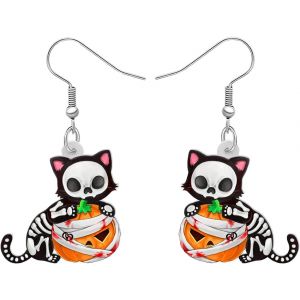 Kal-Acrylique Cr&eacute;atif Mignon Chat D'halloween Avec Chapeau De Sorci&egrave;re Citrouille Boucles D'oreilles Pendantes Pour Femmes Filles Saison De L'effroi Kitten Pets Bijoux Pour Les Cadeaux - Neuf