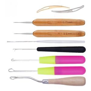 Kit D'outils Pour Crocheter Des Dreadlocks 9 Pi&egrave;ces, Acier Inoxydable/Bambou, T&ecirc;te En M&eacute;tal, Haute Duret&eacute;, Poli &Agrave; La Main, Tress&eacute;, D&eacute;licat, Portable, Pour D&eacute;butants Et Confirm&eacute;s, Multicolore - Neuf
