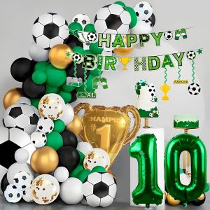 Sjzg-D&eacute;coration D'anniversaire De Football Pour Enfants 10 Ans. Ballons De Football 10 Ans Avec Troph&eacute;e Dor&eacute; Champion Et Banni&egrave;re Happy Birthday. Ensemble De Ballons D'anniversaire Pour Filles Et Gar - Neuf
