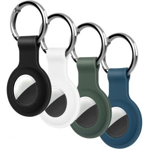 MEVRONISSHOP-4 Pi&egrave;ces &Eacute;tui Protection Compatible avec Airtag, Airtag Housse Coque Keyring Tracker pour Votre Cl&eacute; de Voiture, Votre Sac, Chien Laisse et Plus Encore, Black White Dark Green Midnight B - Neuf