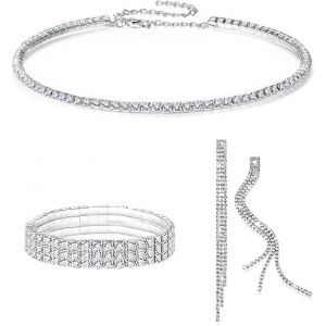 Eryi-Ensembles De Bijoux De Mariage Pour Femme Strass Collier Bracelet Pendentif Boucles D'oreilles Prom Fiançailles Faire La Fête Parure Bijoux - Neuf