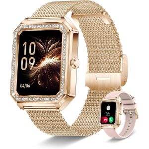 Kal-Montre Connectée Femme Avec Appel Bluetooth, 1.59"" Diamond Smartwatch Etanche Avec Fonction Féminine/Fréquence Cardiaque/Sommeil/Spo2, Montre Intelligente Podomètre Calories Pour Android Ios, Or - Neuf