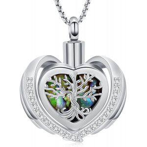 Trahoo-Bijou De Crémation Arbre De Vie - Collier Urne Funéraire Pour Cendres - Forme De C?ur - Urne Commémorative - Acier Inoxydable - Pendentif Crémation - Neuf