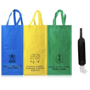 Cubes De Recyclage Compacts Et &Eacute;conomiques Avec Sac Pour Ranger Les Sacs En Plastique - Id&eacute;al Poubelle De Recyclage 3 Compartiments, Sacs De Recyclage Pour Petits Espaces - Neuf