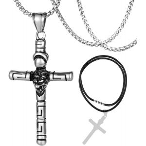 Kal-Goth Vintage Croix Pendentif Collier Acier Inoxydable Grand Punk Croix Collier Croix D'argent Pendentif Cadeau Pour Les Hommes Et Les Femmes - Neuf