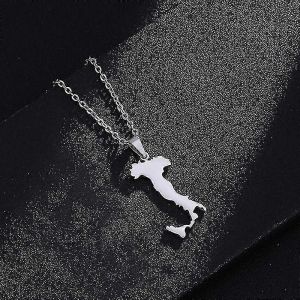 Colliers Avec Pendentif Carte De L'italie Compatibles Avec Les Femmes Et Les Hommes, Couleur Argent, Couleur Or, Acier Inoxydable, Cartes Italiennes Ethniques Newway - Neuf