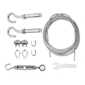 Corde a linge d'exterieur en acier inoxydable robuste avec tendeur et crochets (6 m) - Neuf