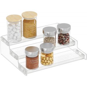Chenquansarl-Rangement Epices Cuisine 3 Niveaux, 27x21x8 Cm Organisateur Cuisine Plastique, Support Epices Cuisine Placard Comptoir Pour Condiments, Parfum, Sirop, Huiles, Contenants, Transparent, 1 - Neuf