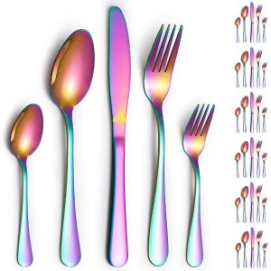 Service De Couverts De 30 Pièces Pour 6 Personnes, Ensemble De Couverts En Acier Inoxydable Et Titane À Revêtement Arc-En-Ciel - Neuf