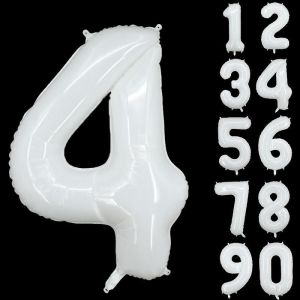 SJZG-Lot De 4 Ballons G&eacute;ants En Forme De Chiffre Pour D&eacute;coration De F&ecirc;te D'Anniversaire, F&ecirc;te Pr&eacute;natale, Anniversaire De Mariage - 101,6 Cm - Blanc - Neuf