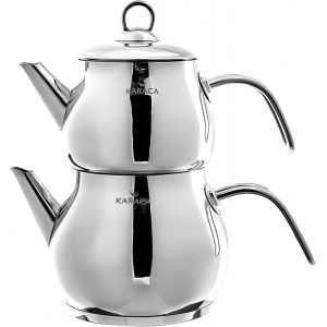 Adelya Mini Th&eacute;i&egrave;re en m&eacute;tal, Th&eacute;i&egrave;re 0,65 Lt + Couvercle de th&eacute;i&egrave;re Buveur 1,1 Lt Th&eacute;i&egrave;re turque, Acier inoxydable, Adapt&eacute; &agrave; l'induction, Adapt&eacute; au lave-vaisselle, Teapot, Caydanlik - Neuf