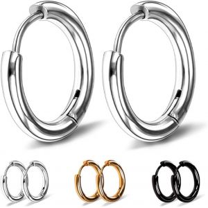 3 Paires Acier Inoxydable Boucles D'oreilles Anneau Homme Femme Boucles D Oreilles Cr&eacute;ole Argent, Boucle D Oreille Homme Anneaux, Boucle D'oreille Femme Creole, Boucle D Oreille Petite 8mm - Neuf