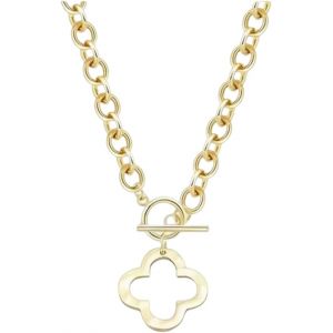 Collier Cha&icirc;ne Chunky Or Pour Femmes, Cubaine Collier Avec Pendentif Tr&egrave;fle &Agrave; Quatre Feuilles Creux, Plaqu&eacute; Or 16 Carats Cha&icirc;ne Vintage Avec Maillon &Eacute;pais, Bijoux Hypoallerg&eacute;niques Pour Femmes - Neuf